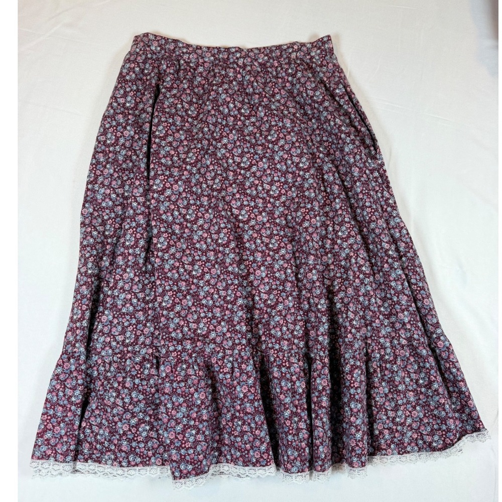 Vintage Gunne Sax Floral Lace Tiered Button Midi Skirt Sz S Cottagecore Prairie - Picture 9 of 10